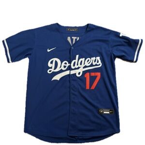 Nike Mens Dodgers Royal Blue Jersey with White Script & Red Number